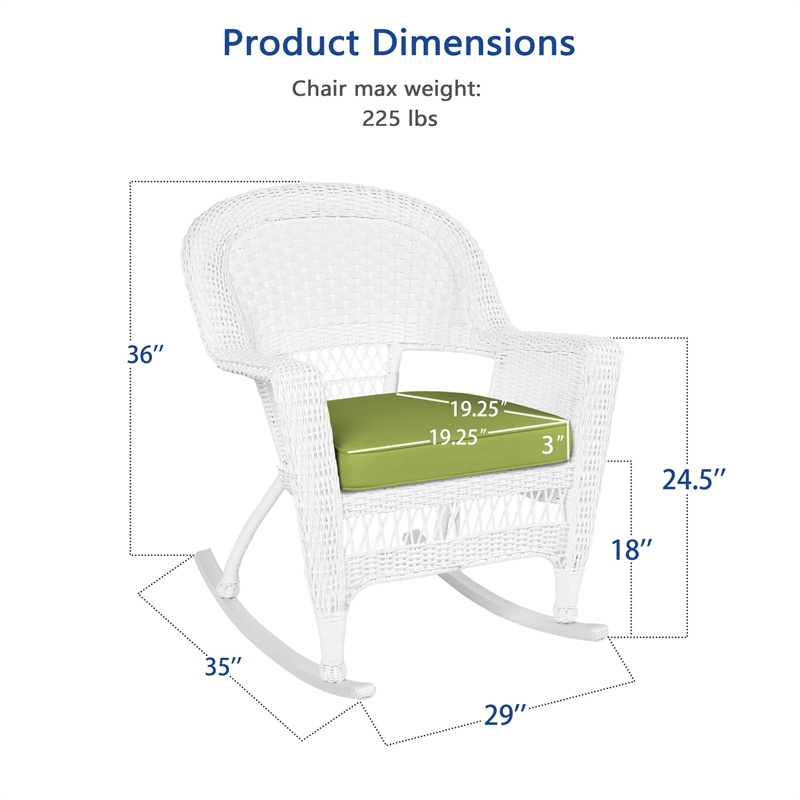 Pemberly Row Wicker Rocker Chair in Black with Green Cushion (Set of 2)