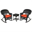 Pemberly Row 3pc Wicker Rocker Chair Set in Black with Red Cushion