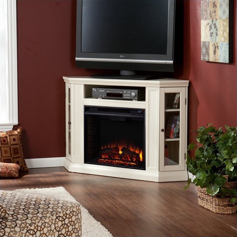 Pemberly Row Modern Convertible Media Electric Fireplace Ivory