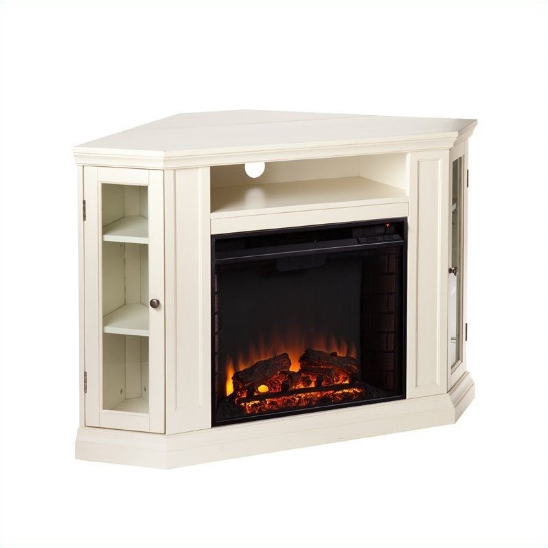 Pemberly Row Modern Convertible Media Electric Fireplace Ivory