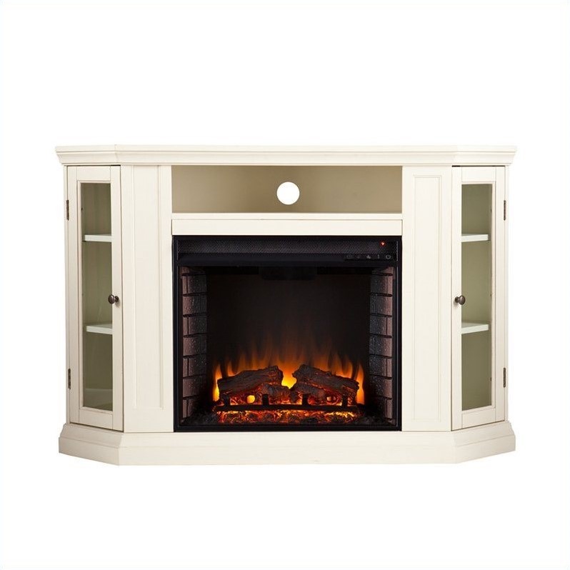 Pemberly Row Modern Convertible Media Electric Fireplace Ivory