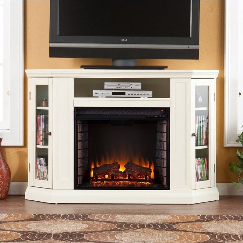 Pemberly Row Modern Convertible Media Electric Fireplace Ivory