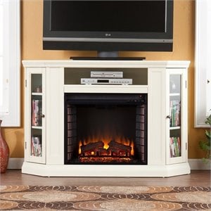 Pemberly Row Modern Convertible Media Electric Fireplace Ivory