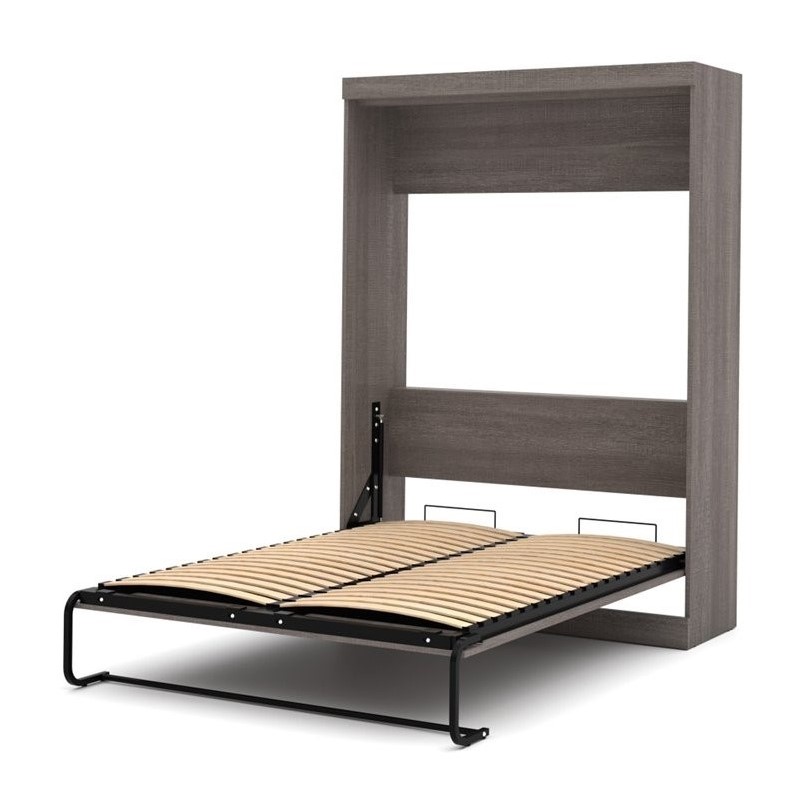 Pemberly Row 59W Transitional Wood / Metal Full Wall Bed in Bark Gray