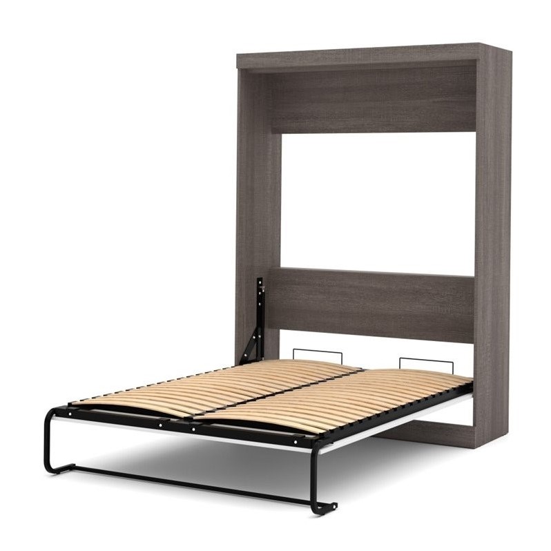 Pemberly Row 59W Transitional Wood / Metal Full Wall Bed in Bark Gray and White