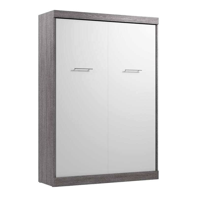 Pemberly Row 59W Transitional Wood / Metal Full Wall Bed in Bark Gray and White