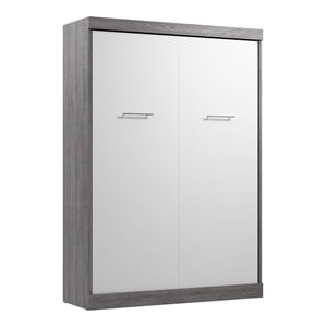 Pemberly Row 59W Transitional Wood / Metal Full Wall Bed in Bark Gray and White