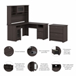 Pemberly Row L Desk with Hutch & File Cabinet in Heather Gray - Engineered Wood