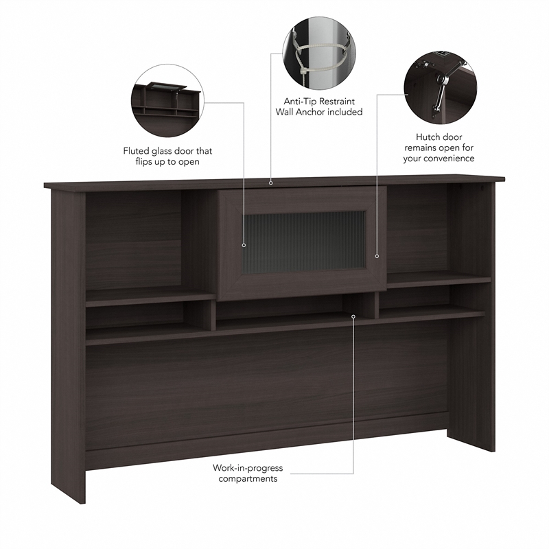 Pemberly Row Hutch for Corner Desk or L Desk in Heather Gray - Engineered Wood