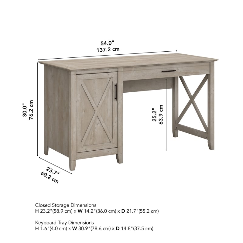 Pemberly Row 54W Computer Desk with Storage in Washed Gray - Engineered Wood