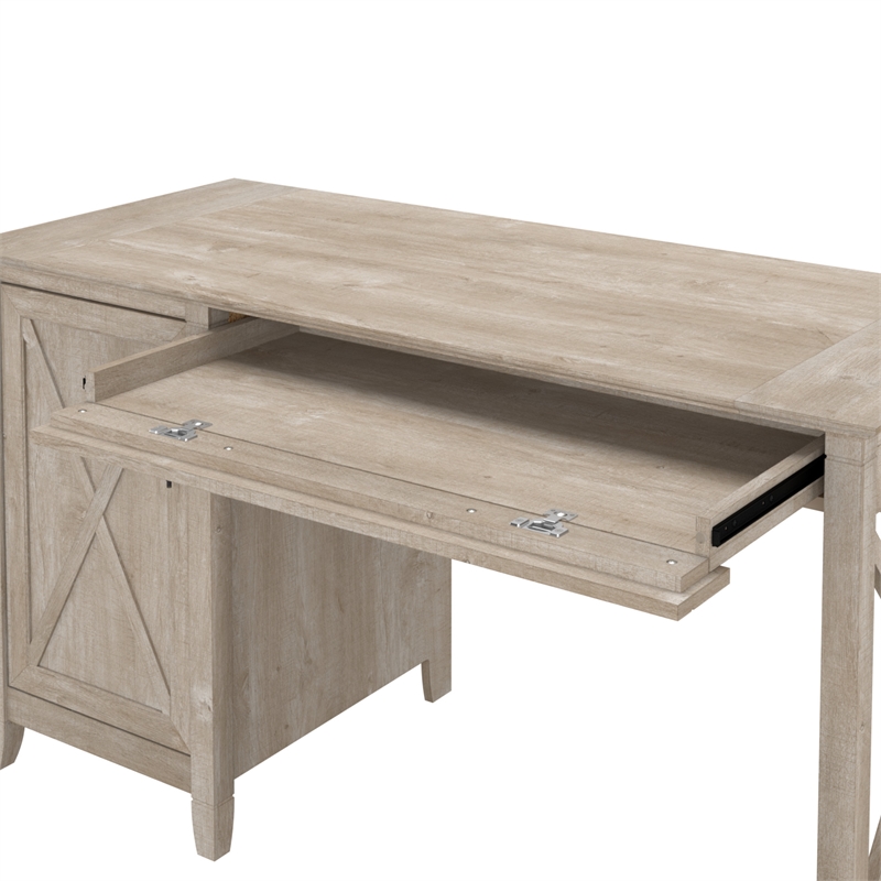 Pemberly Row 54W Computer Desk with Storage in Washed Gray - Engineered Wood