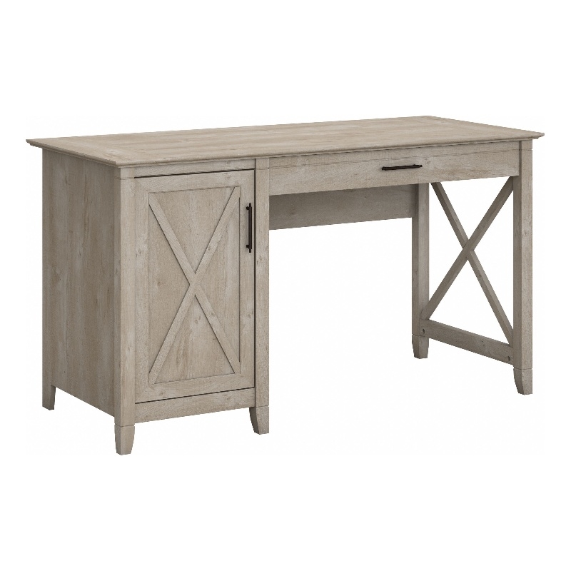 Pemberly Row 54W Computer Desk with Storage in Washed Gray - Engineered Wood
