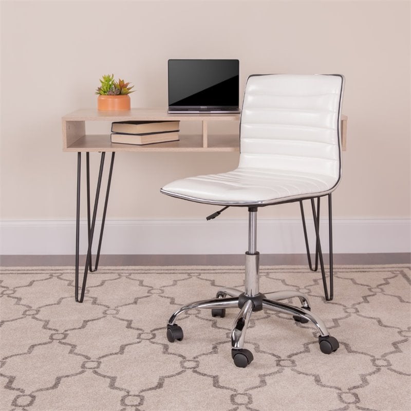 Pemberly Row Modern Ribbed Faux Leather Office Chair in White