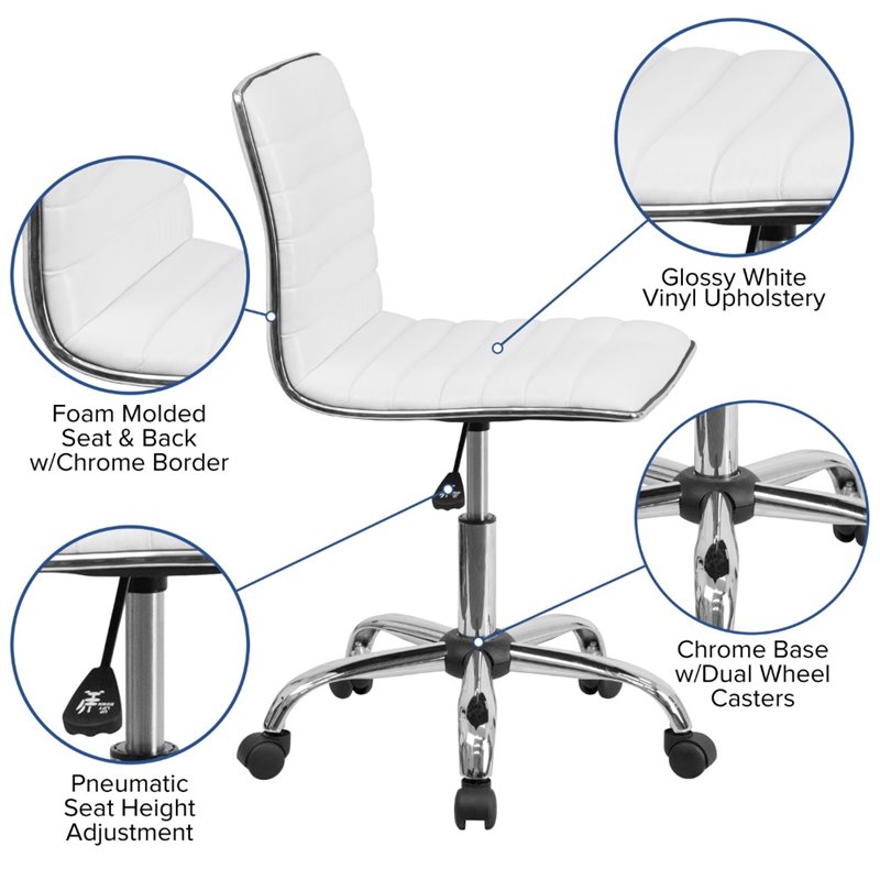 Pemberly Row Modern Ribbed Faux Leather Office Chair in White