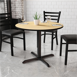 Pemberly Row 36&quot Round Laminate Wood Top Dining Table in Black / Natural