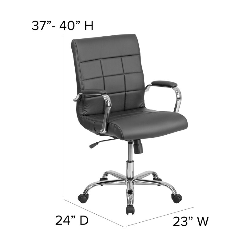 Pemberly Row Mid Back Faux Leather Swivel Office Chair in Black