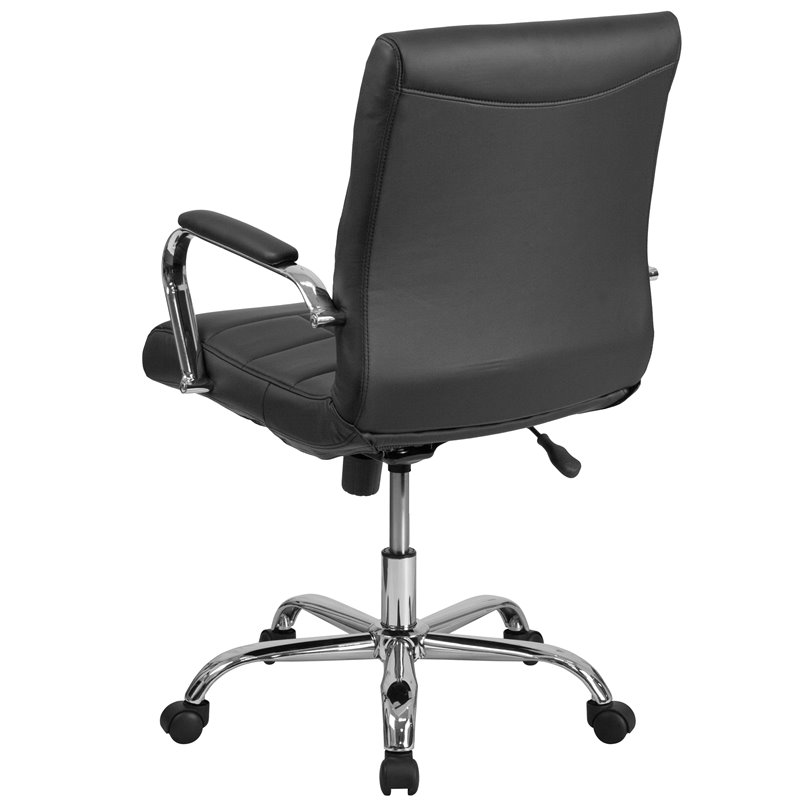 Pemberly Row Mid Back Faux Leather Swivel Office Chair in Black