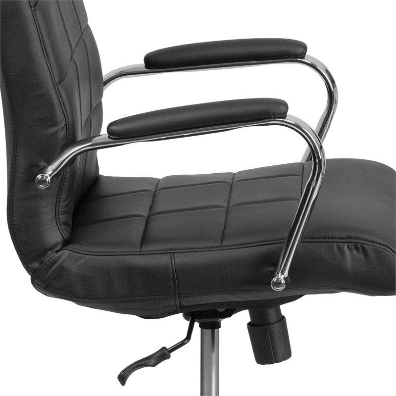 Pemberly Row Mid Back Faux Leather Swivel Office Chair in Black