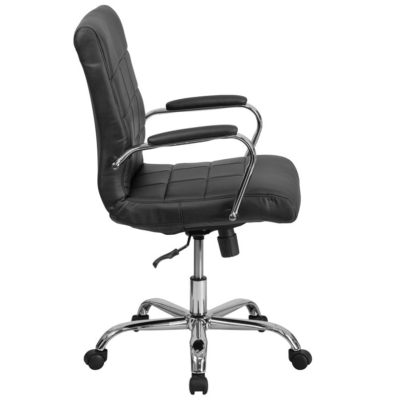 Pemberly Row Mid Back Faux Leather Swivel Office Chair in Black