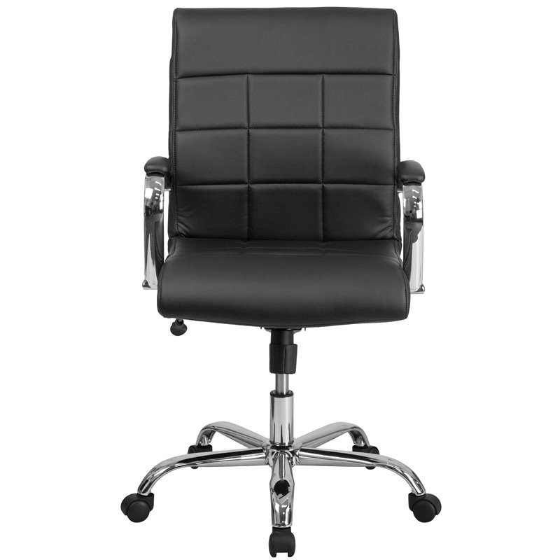 Pemberly Row Mid Back Faux Leather Swivel Office Chair in Black
