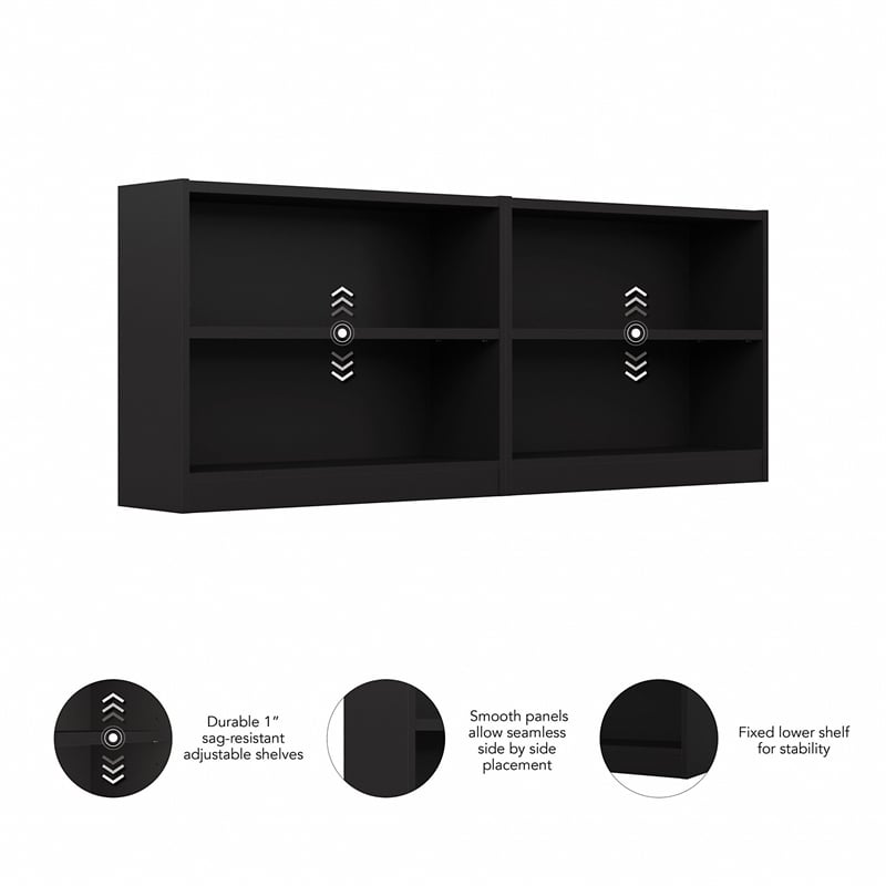 Pemberly Row Universal 2 Shelf Bookcase in Classic Black (Set of 2)