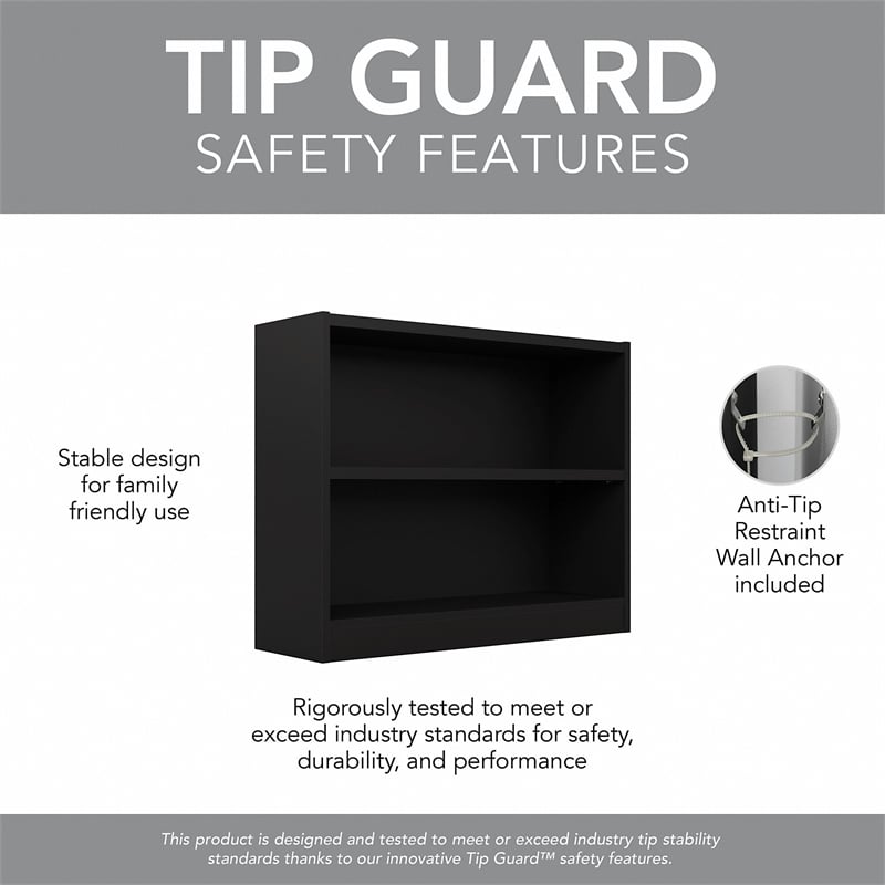 Pemberly Row Universal 2 Shelf Bookcase in Classic Black (Set of 2)