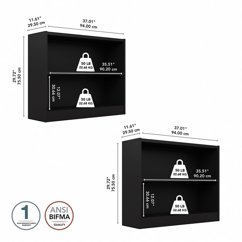Pemberly Row Universal 2 Shelf Bookcase in Classic Black (Set of 2)
