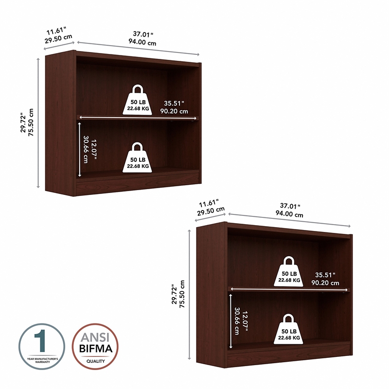Pemberly Row Universal 2 Shelf Bookcase in Vogue Cherry (Set of 2)