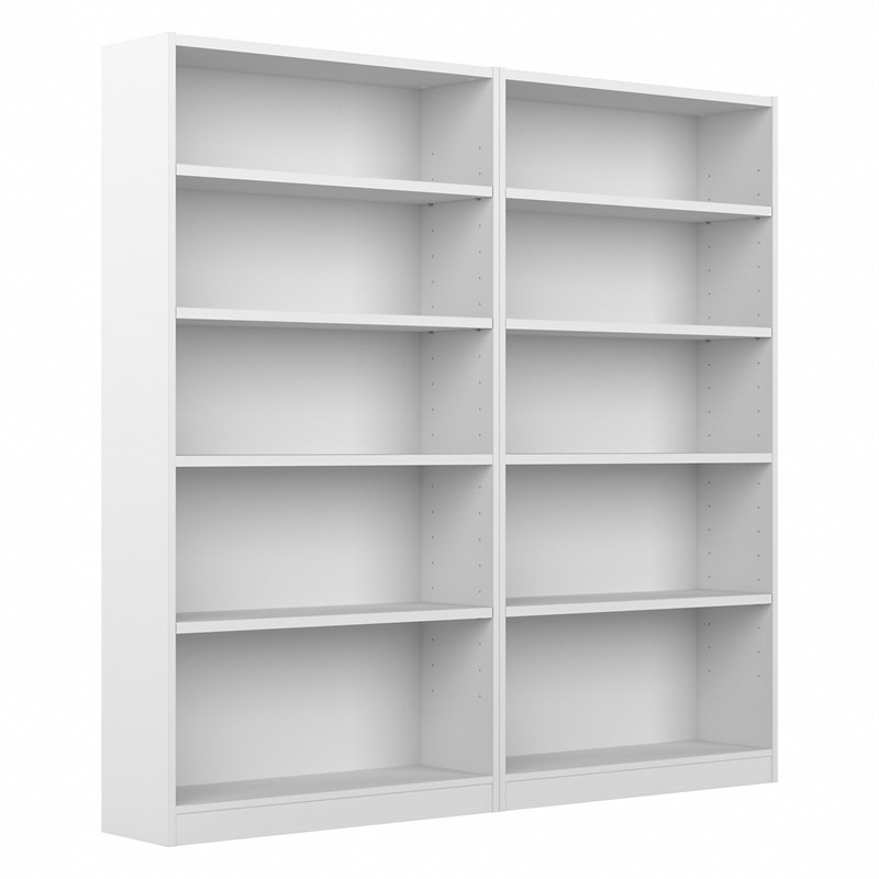 Pemberly Row Universal 5 Shelf Bookcase in Pure White (Set of 2)