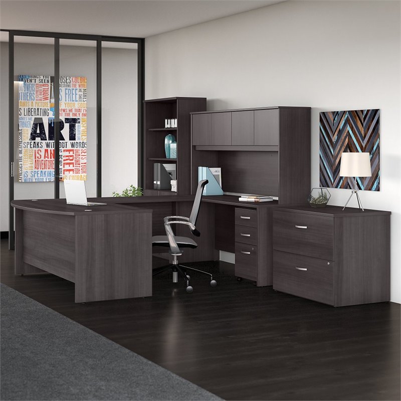 Pemberly Row U Shape Desk 7 Piece Office Suite in Storm Gray - Engineered Wood