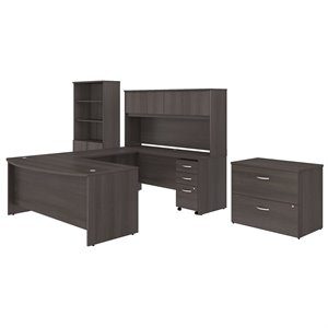 Pemberly Row U Shape Desk 7 Piece Office Suite in Storm Gray - Engineered Wood