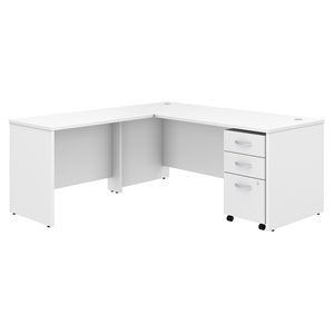 Pemberly Row 72W L Shaped Desk with Drawers in White - Engineered Wood
