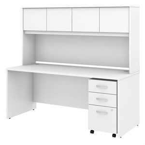Pemberly Row 72W Office Desk with Hutch and Drawers in White - Engineered Wood