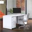 Pemberly Row 72W Bow Front Desk with File Cabinets in White - Engineered Wood