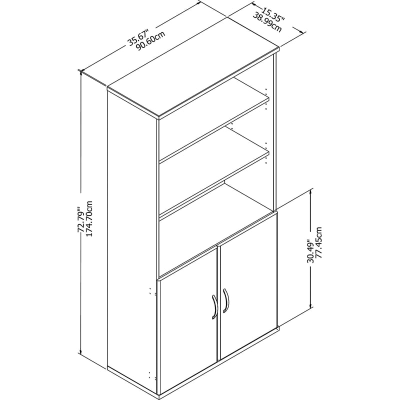 Pemberly Row 5 Shelf Bookcase with Doors in Storm Gray - Engineered Wood