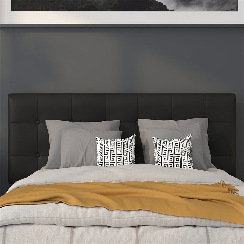 Pemberly Row Modern Upholstered Full Panel Headboard in Black