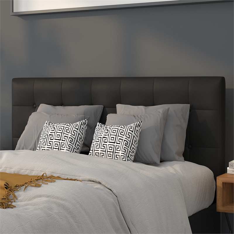 Pemberly Row Modern Upholstered Full Panel Headboard in Black