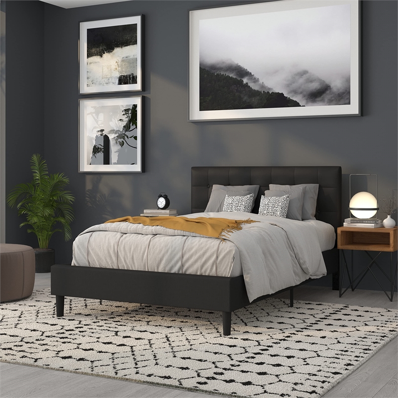 Pemberly Row Modern Upholstered Full Panel Headboard in Black