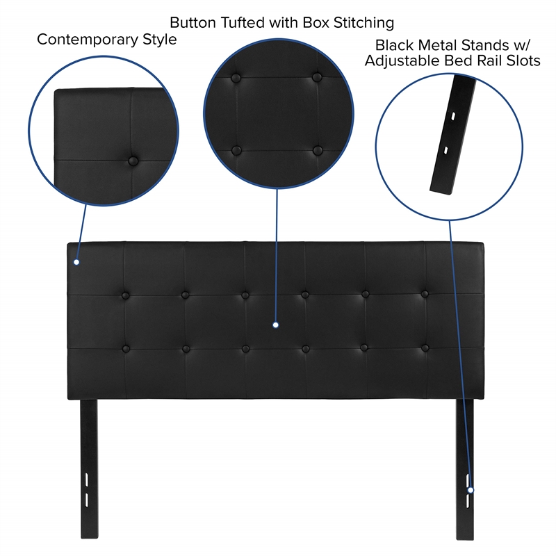 Pemberly Row Modern Upholstered Full Panel Headboard in Black