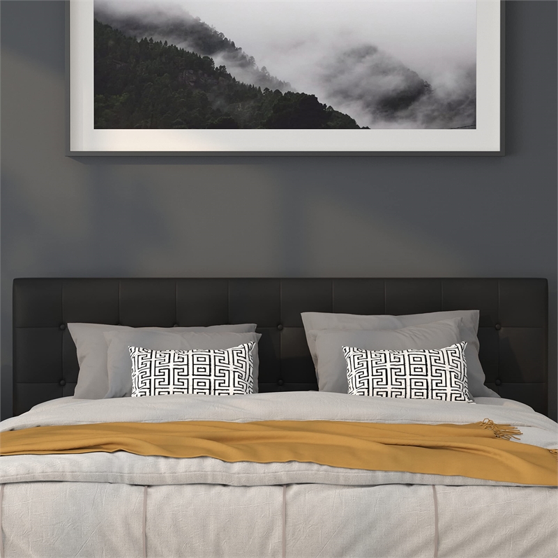Pemberly Row Modern Upholstered King Panel Headboard in Black