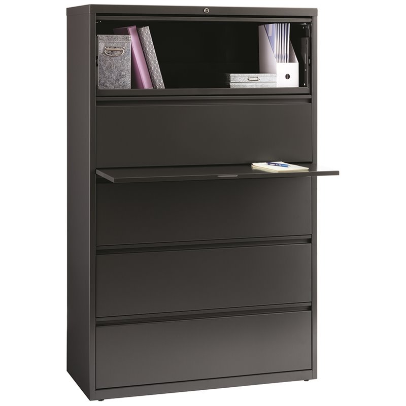 Pemberly Row 42-in Wide Metal 5 Drawer Lateral Filing Cabinet Charcoal