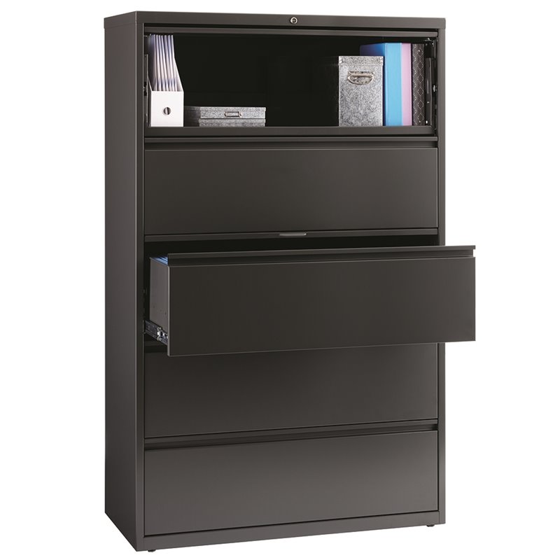Pemberly Row 42-in Wide Metal 5 Drawer Lateral Filing Cabinet Charcoal