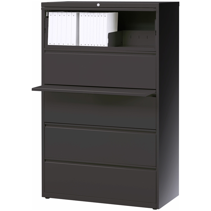 Pemberly Row 42-in Wide Metal 5 Drawer Lateral Filing Cabinet Charcoal