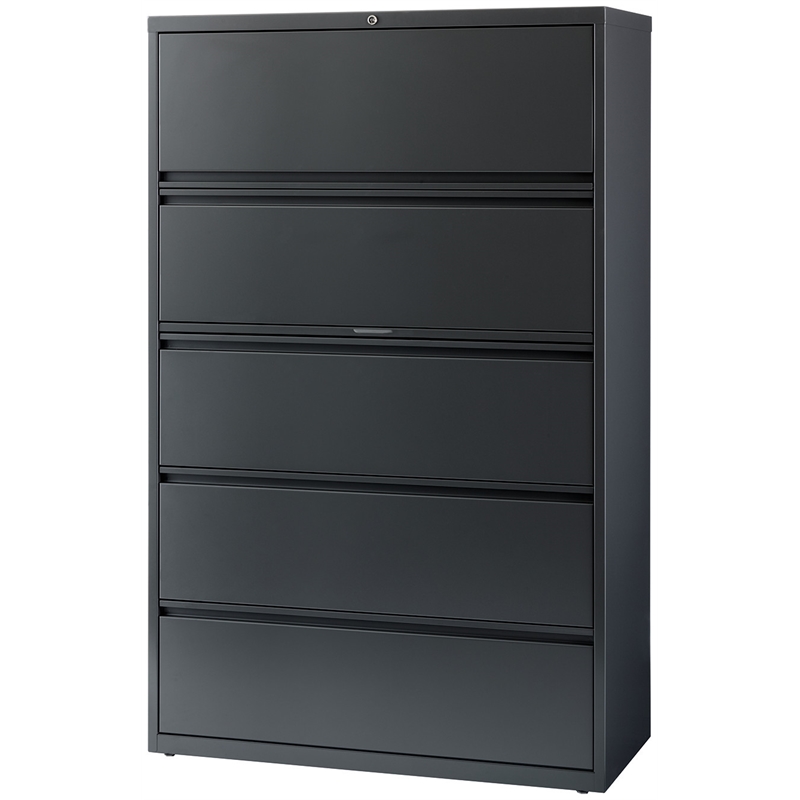 Pemberly Row 42-in Wide Metal 5 Drawer Lateral Filing Cabinet Charcoal