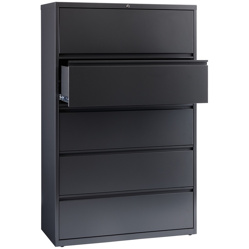 Pemberly Row 42-in Wide Metal 5 Drawer Lateral Filing Cabinet Charcoal
