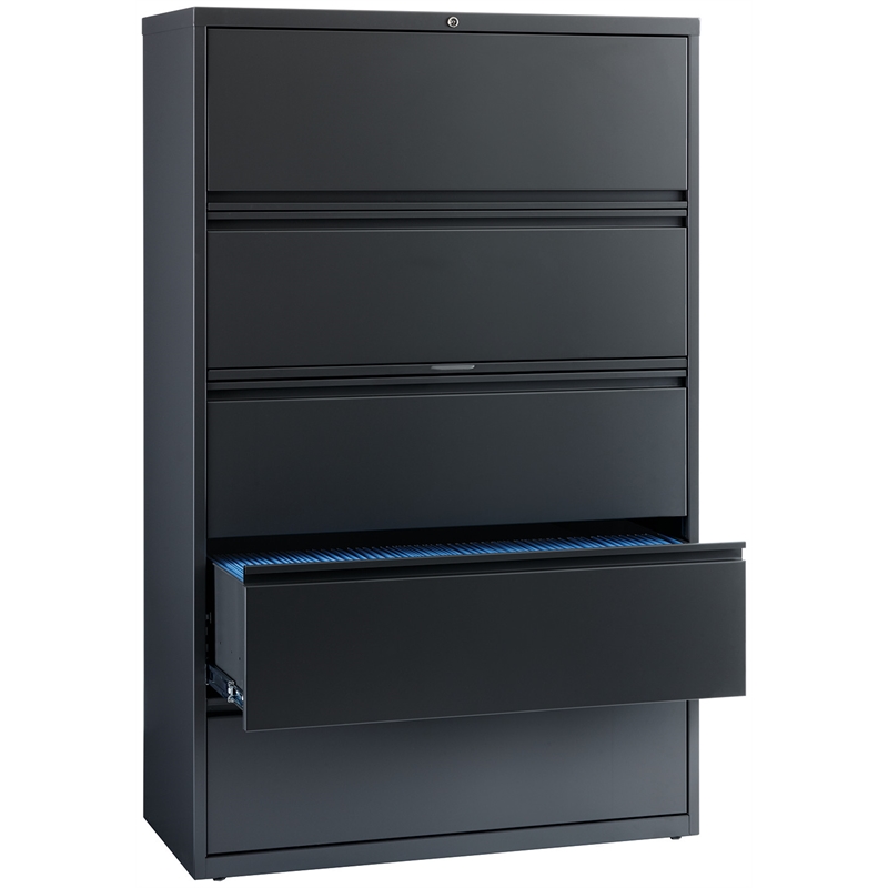 Pemberly Row 42-in Wide Metal 5 Drawer Lateral Filing Cabinet Charcoal