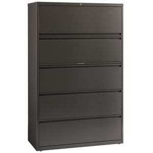 Pemberly Row 42-in Wide Metal 5 Drawer Lateral Filing Cabinet Charcoal