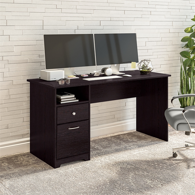 Pemberly Row 60W Computer Desk with Drawers in Espresso Oak - Engineered Wood