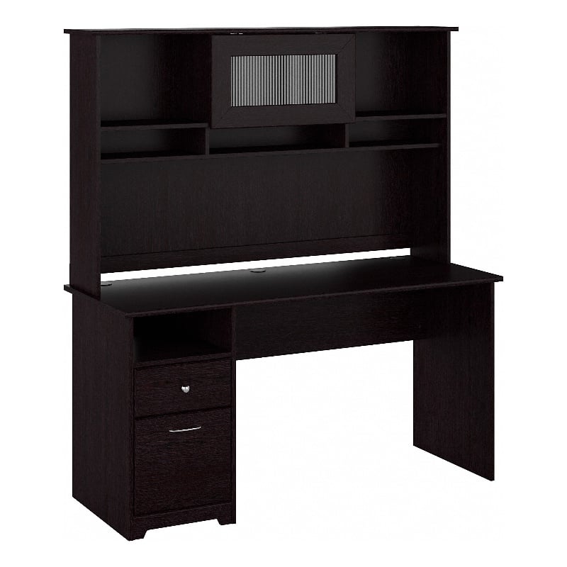 Pemberly Row 60W Computer Desk with Hutch in Espresso Oak - Engineered Wood