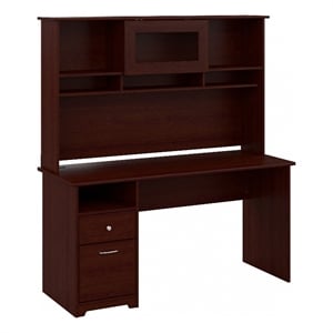 Pemberly Row 60W Computer Desk with Hutch and Drawers in Harvest Cherry